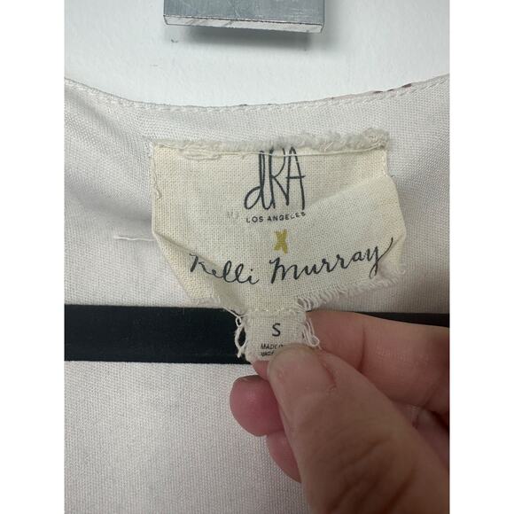 dRA Kelli Murray Women Babydoll Dress S Pink with Tan Leaves Lined Pockets A19 - Picture 3 of 7